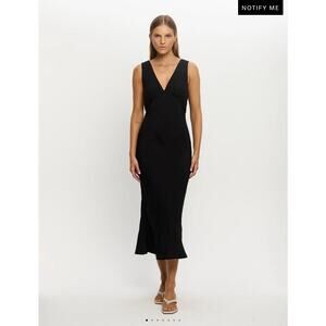 KIVARI Black Slip Midi Dress- Sleeveless V Neck Minimal Slip Dress - Size 8
US 8